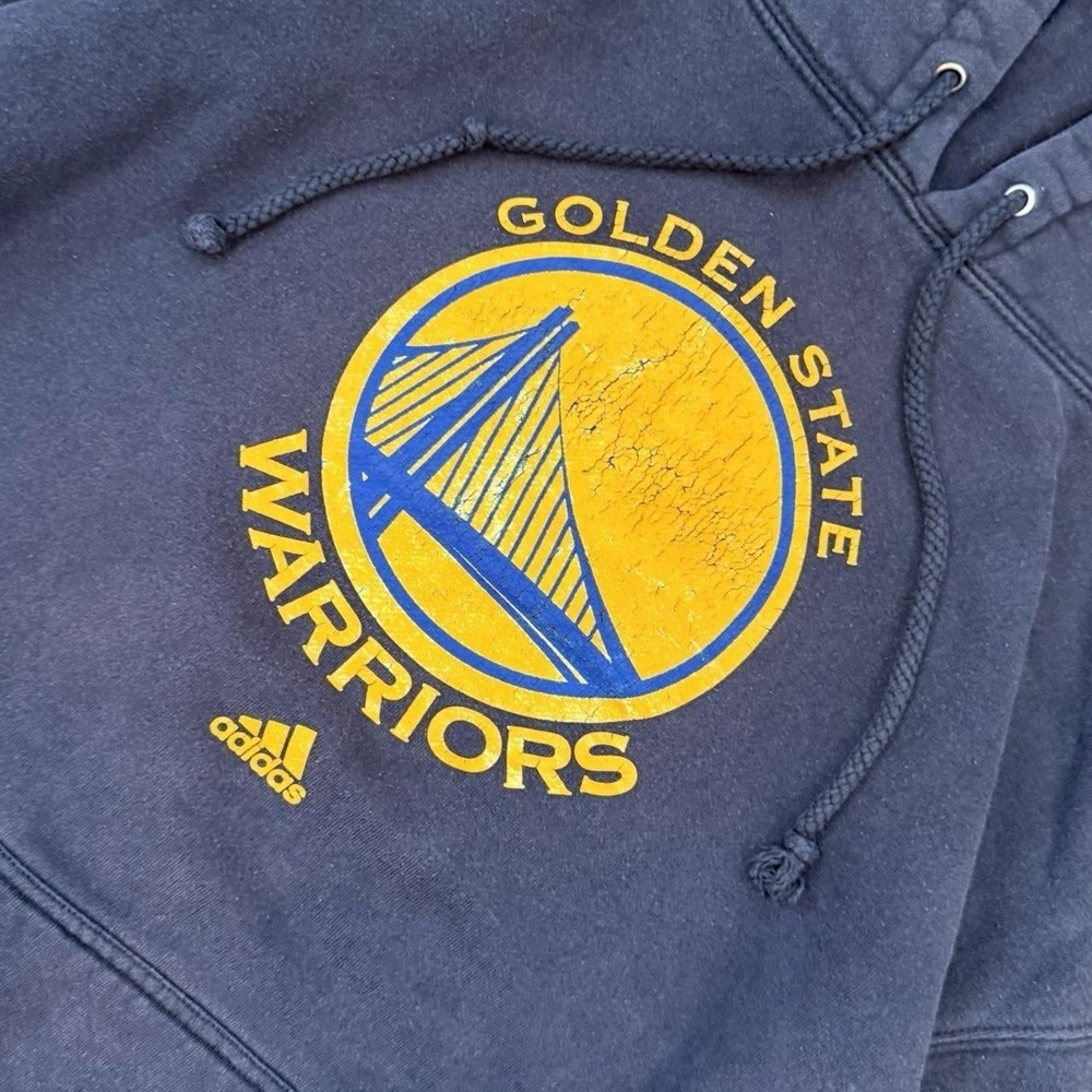 Vintage Adidas Golden State Warriors Navy Blue Faded Hoodie Men's Size Large Y2K - Picture 2 of 5